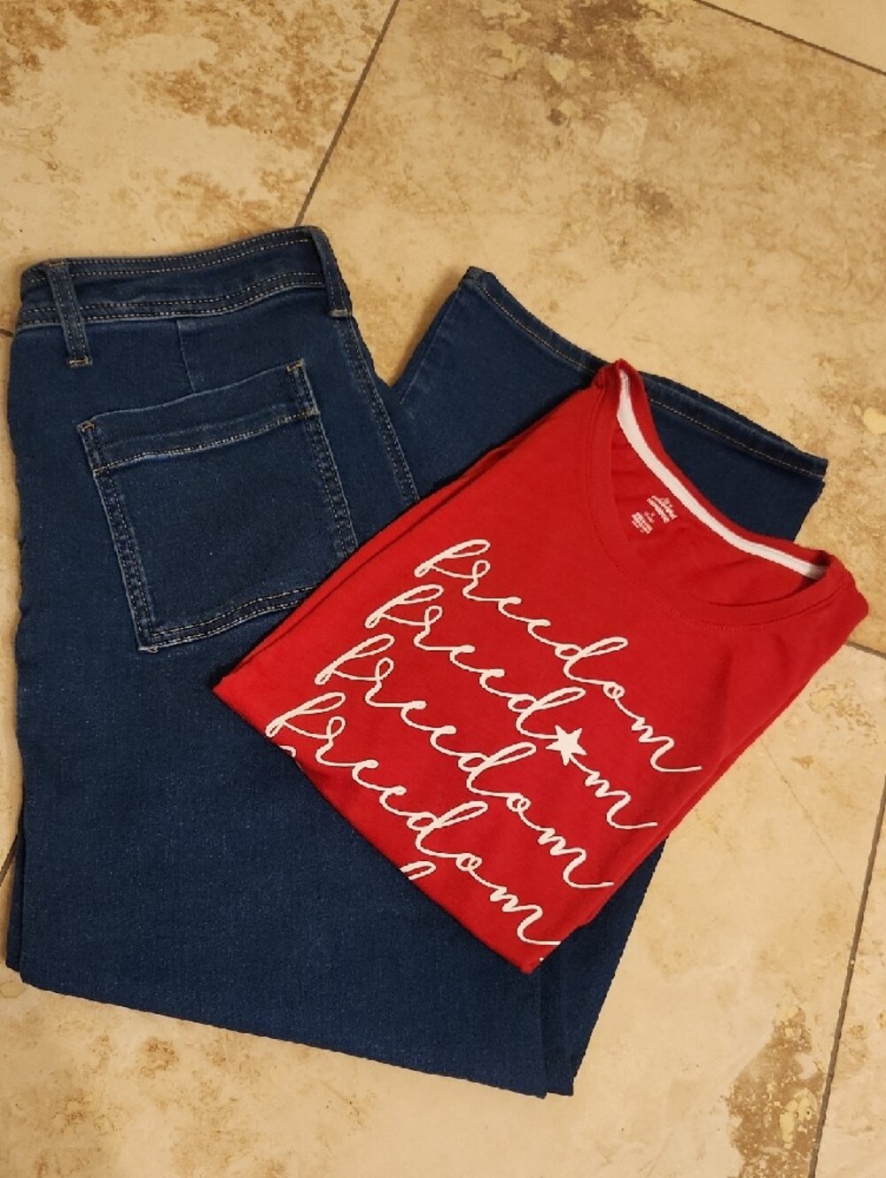 1822 Denim  Wide-Leg Jeans with 'Freedom' Graphic Tee